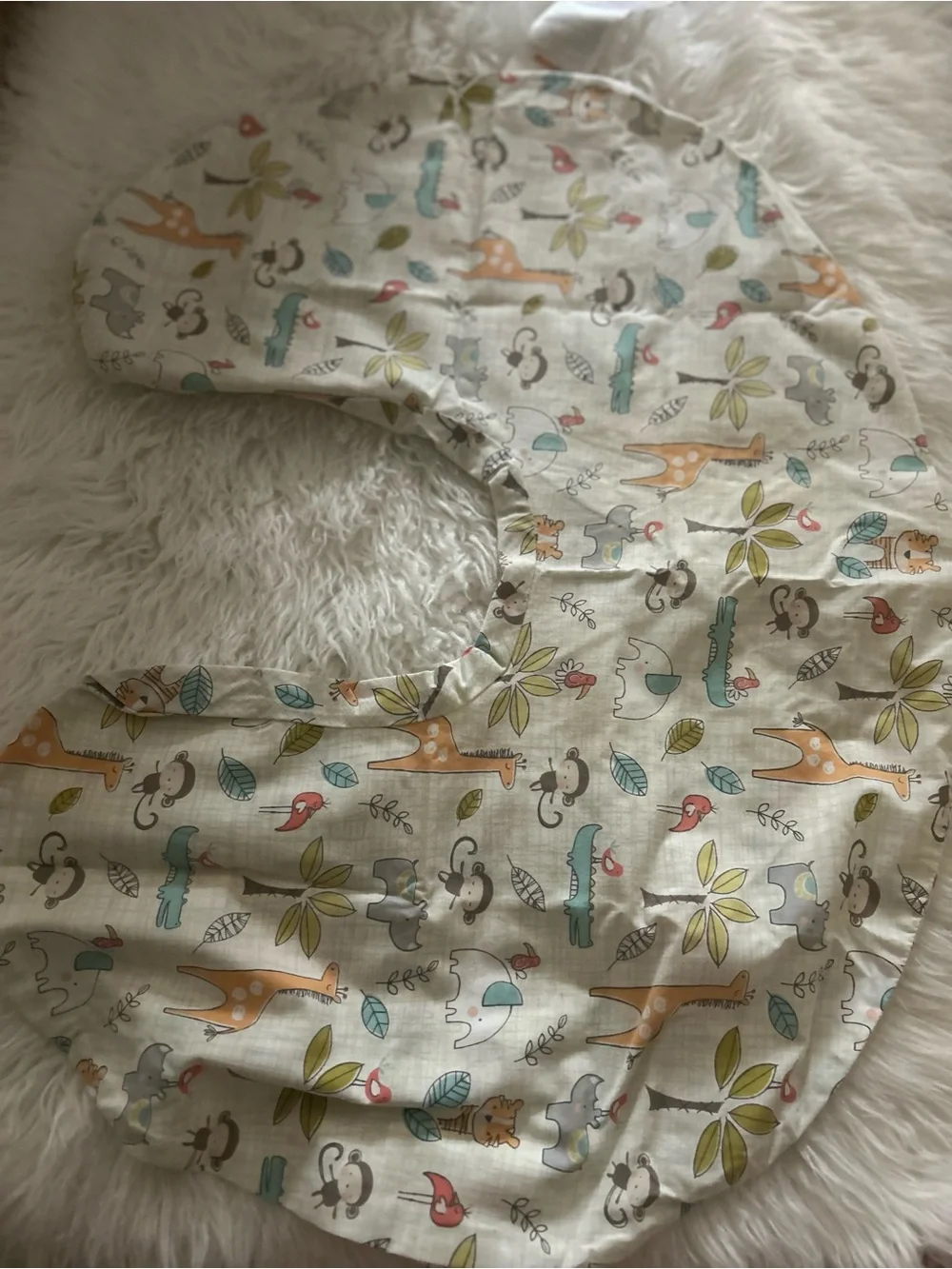 Gray and Cream Baby Bedding Set with Safari Print Boppy pillow nursing cover